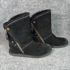 Cloud Nine Sheepskin Boots Women Size 10 Black Trixie Shearling Zip Winter Warm